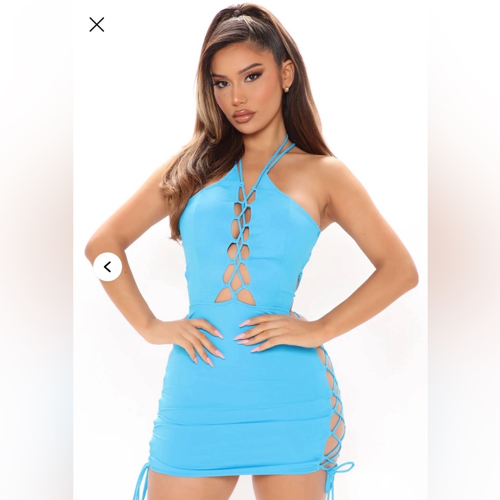 Elegant Blue Halter Strappy Dress